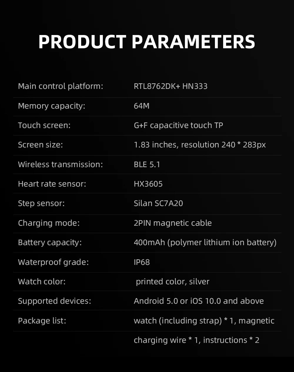 New KUMI U3 Pro Smart Watch 1.83'' Smartwatch Bluetooth Call 100+ Sport Heart Rate for Men Women Support IP68 Waterproof