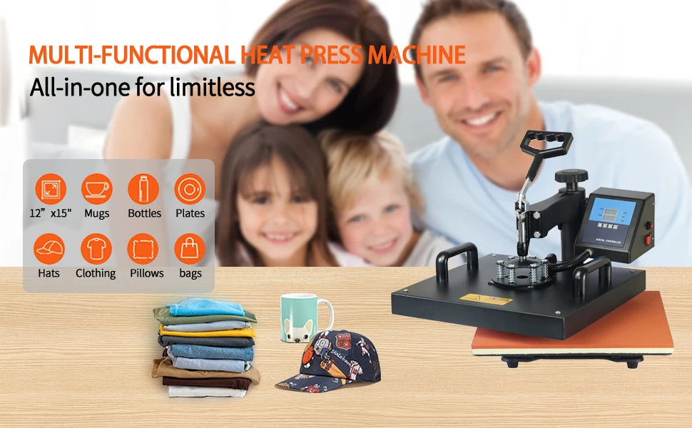 Combo Heat Press Machine4/5/6/7/8 in 1 38*38CM  Muntifunctional Sublimation Printer Transfer for Mug Hat Plate T-Shirt