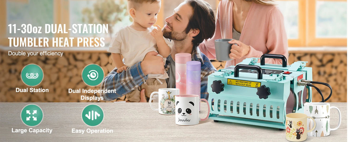 VEVOR Tumbler Heat Press Machine 2 Station Heaters 11-30oz Mug Press Tumbler Press for Sublimation Tumblers Cups and Mug 19.6lbs