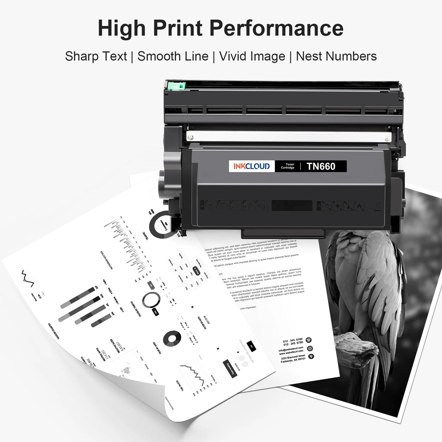 INKCLOUD TN660 Toner Cartridge Compatible for Brother TN660 TN630 DR630 HL-L2300D HL-L2360DW DCP-L2520DW MFC-L2700DW MFC-L2740DW