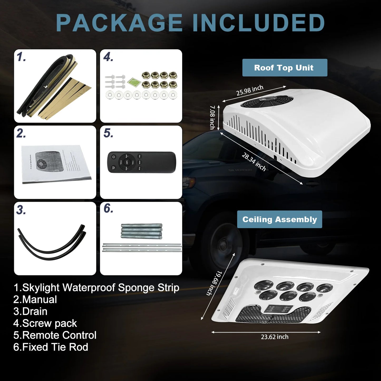 Aspligo Electric RV Roof Air Conditioner Heat and Cool 12V 24V RV Rooftop Parking AC For Truck Camper Van Caravans Motor home