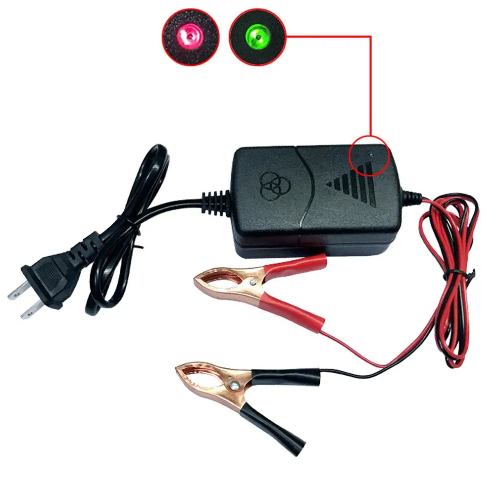 Smart 12V Car Battery Charger 1A Lead-Acid With Indicator Light 14.4 Volt Dual Wire Alligator Clip Camping Auto Charging Socket