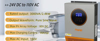 PowMr 2400W Pure Sine Wave Inverter 24VDC to 110V/120VAC 50A PWM Charging Controller Max PV 80VDC Solar Inverter Off-grid System