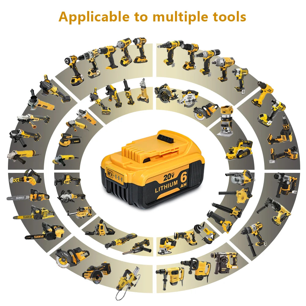 For Dewalt Cordless Tools 6.0Ah 20V Lithium-Ion Replacement Batteries - Compatible with DCB200, DCB205, DCB206 & More