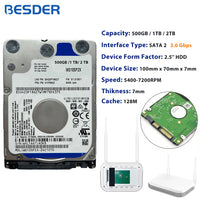 500GB 1TB 2TB Internal Hard Disk Drive for NVR, Laptop, Desktop 2.5" HDD SATA2 5400-7200RPM 128M 3.0Gbps
