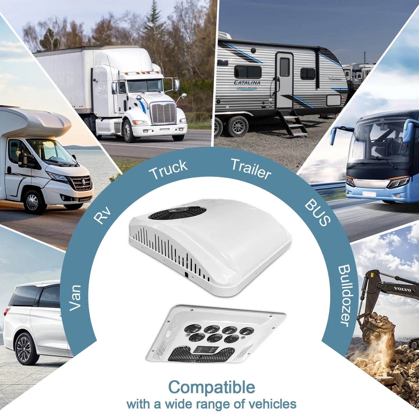 Aspligo Electric RV Roof Air Conditioner Heat and Cool 12V 24V RV Rooftop Parking AC For Truck Camper Van Caravans Motor home
