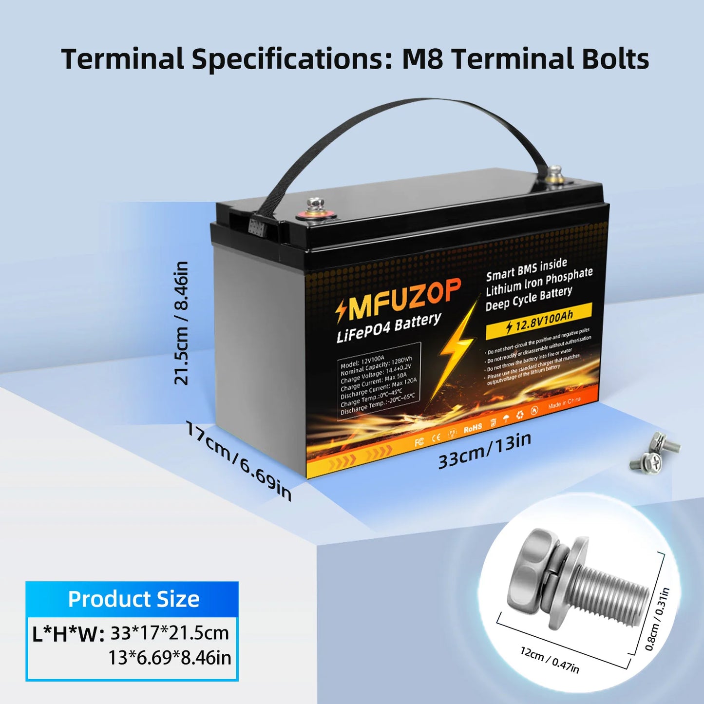 MFUZOP 1280Wh 2560Wh 3840Wh  12V LiFePO4 Rechargeable Battery Intelligent BMS100Ah 200Ah 300Ah System for RV Camping No VAT