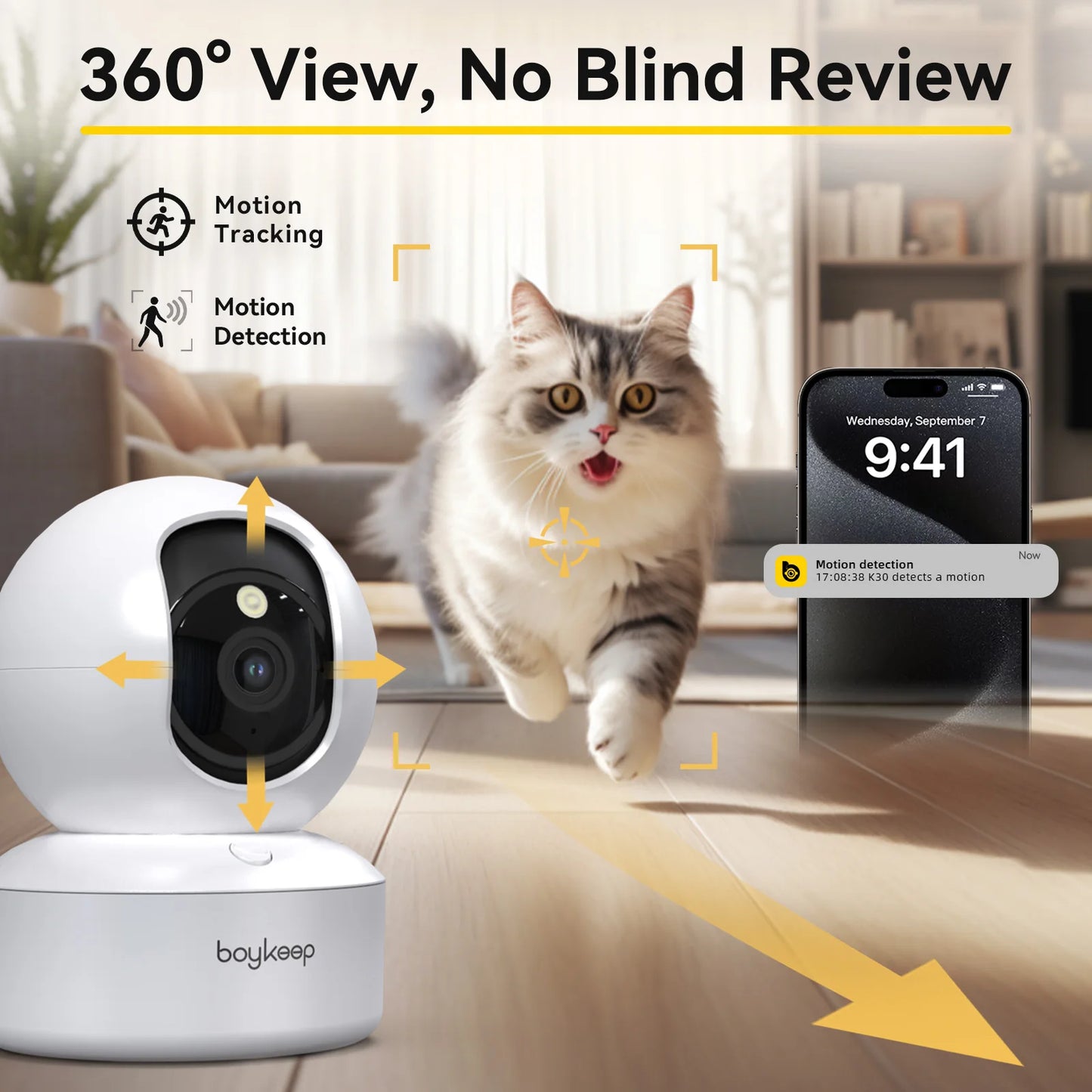 BoyKeep 2PCS Upgrade Camera Pet & Baby Surveillance Motion Capture 5G/2.4GHz, View Remotely 360° Night Vision Pan & Tilt 2-Way A