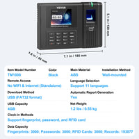 SucceBuy Biometric 5RFID Cards&USB Drive Automatic Time Clock for Employees Small Business Face Fingerprint and PIN Punch In/Out