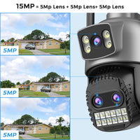 6K 15MP HD IP Camera Outdoor Three-Lens External WiFi Camera 4K 8MP Dual Screen Security PTZ Cam Auto Tracking Surveillance