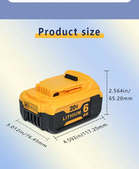 For Dewalt Cordless Tools 6.0Ah 20V Lithium-Ion Replacement Batteries - Compatible with DCB200, DCB205, DCB206 & More