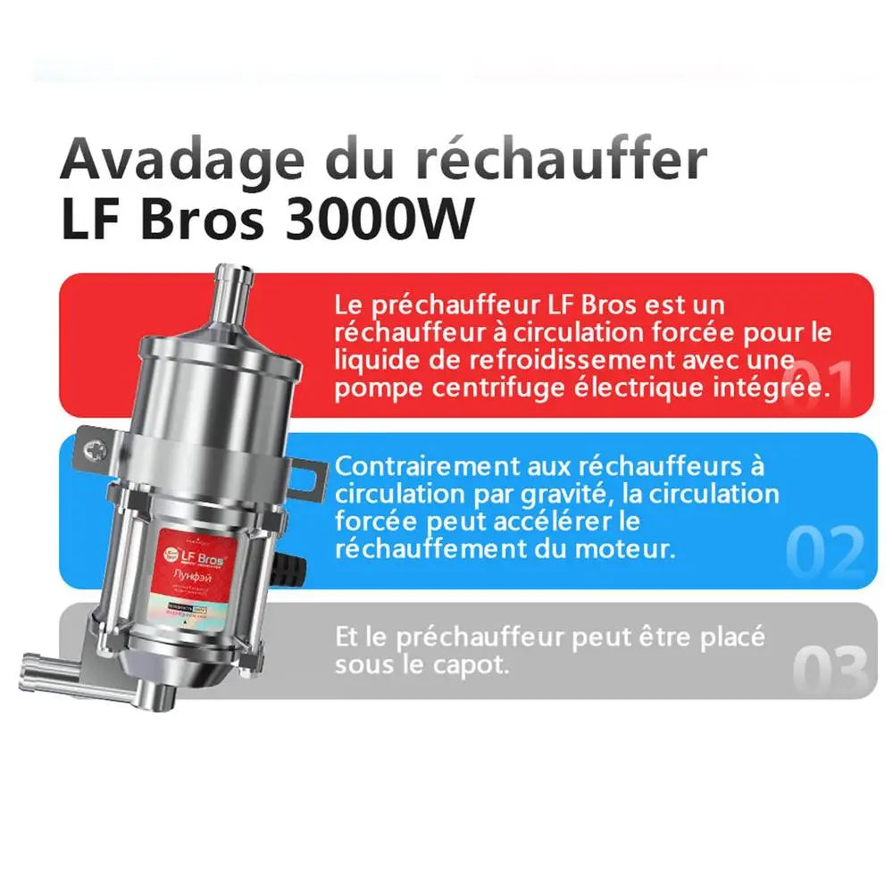 220V 3000W Pre-start Engine Coolant Heater Preheater With Pump Car Heating Preheating Air Parking Heater Fast Heating