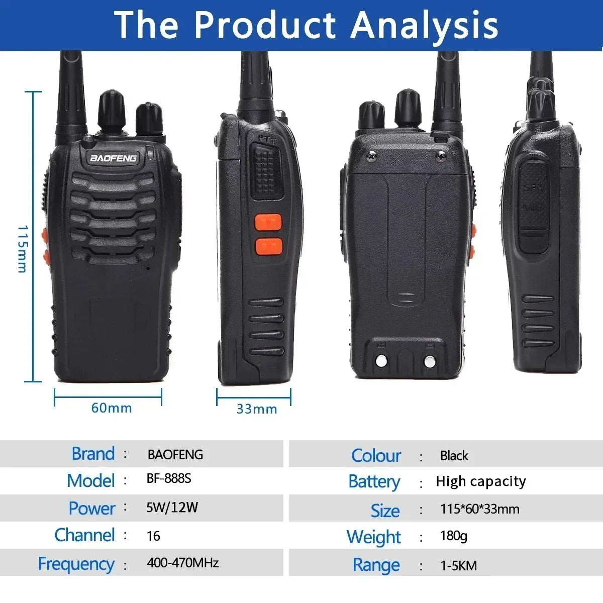Baofeng 6Pcs BF 888S Walkie Talkie UHF 400 470MHz Long Range Two Way Ham Radios Transceiver for Hunting Hotel