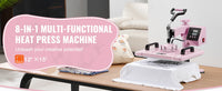 SucceBuy Heat Press Machine 12x15 inch  8 in 1 Heat Transfer Machine 360° Swing Away T-Shirt for T-Shirts/Mugs/Hats/Plates Pink