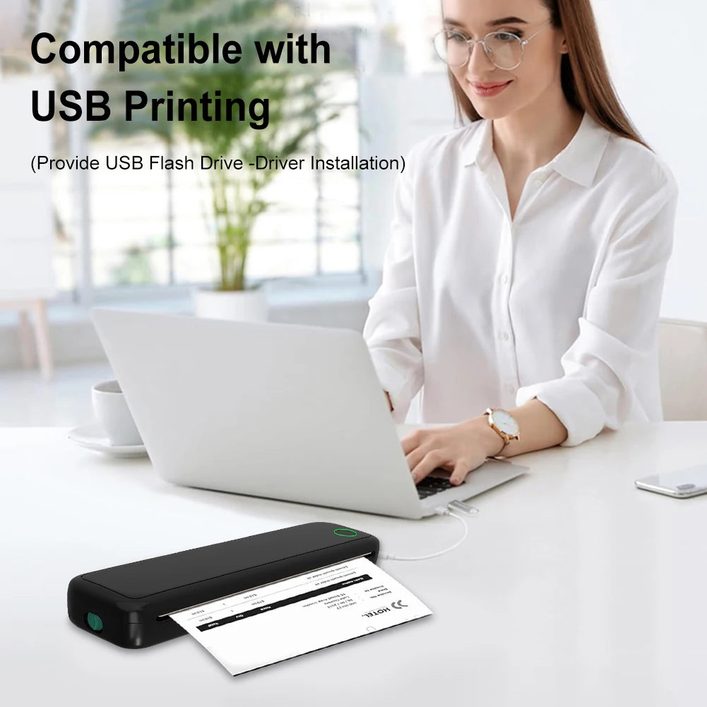 A4 Portable Thermal Printer Inkless BT Thermal A4 Mobile Printer with Printing Paper Document Printing Maker for Smartphone & PC