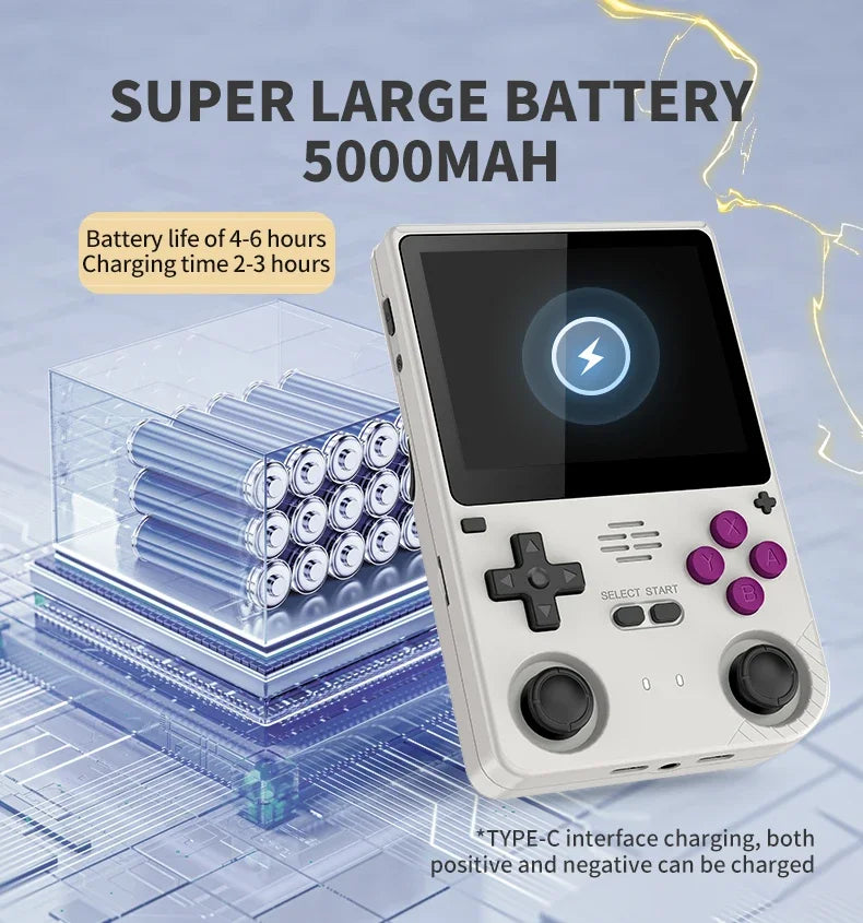 POWKIDDY V20 Retro Video Handheld Game Console 3.5-Inch IPS HD Screen Dual Card slot 5000mAh Lithium Battery Retro Game Stickers
