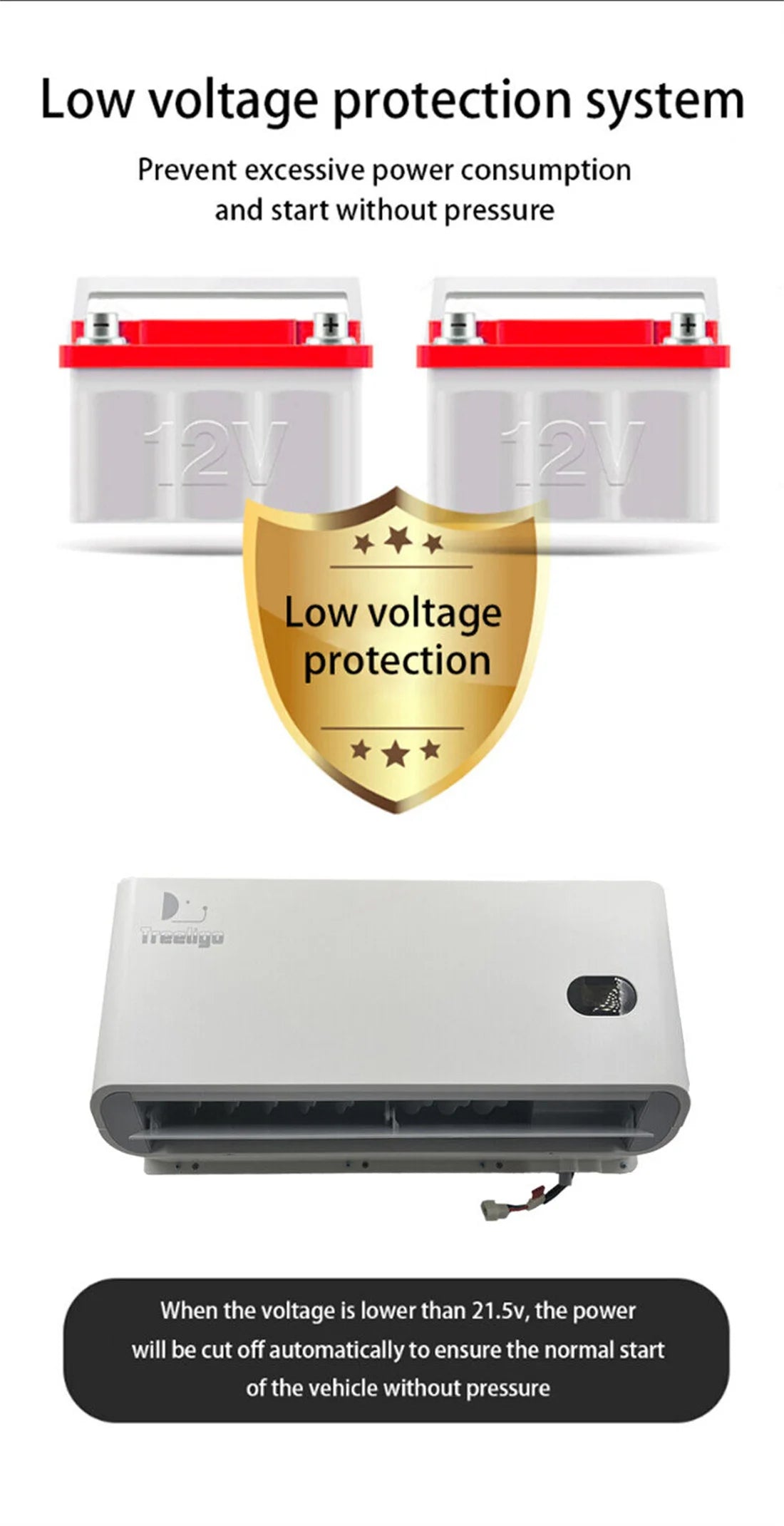 Treeligo 10500BTU Car Electric Parking Cooling Air Conditioner 12V/24V Split Air AC Unit for Truck Caravan Camper Van RV