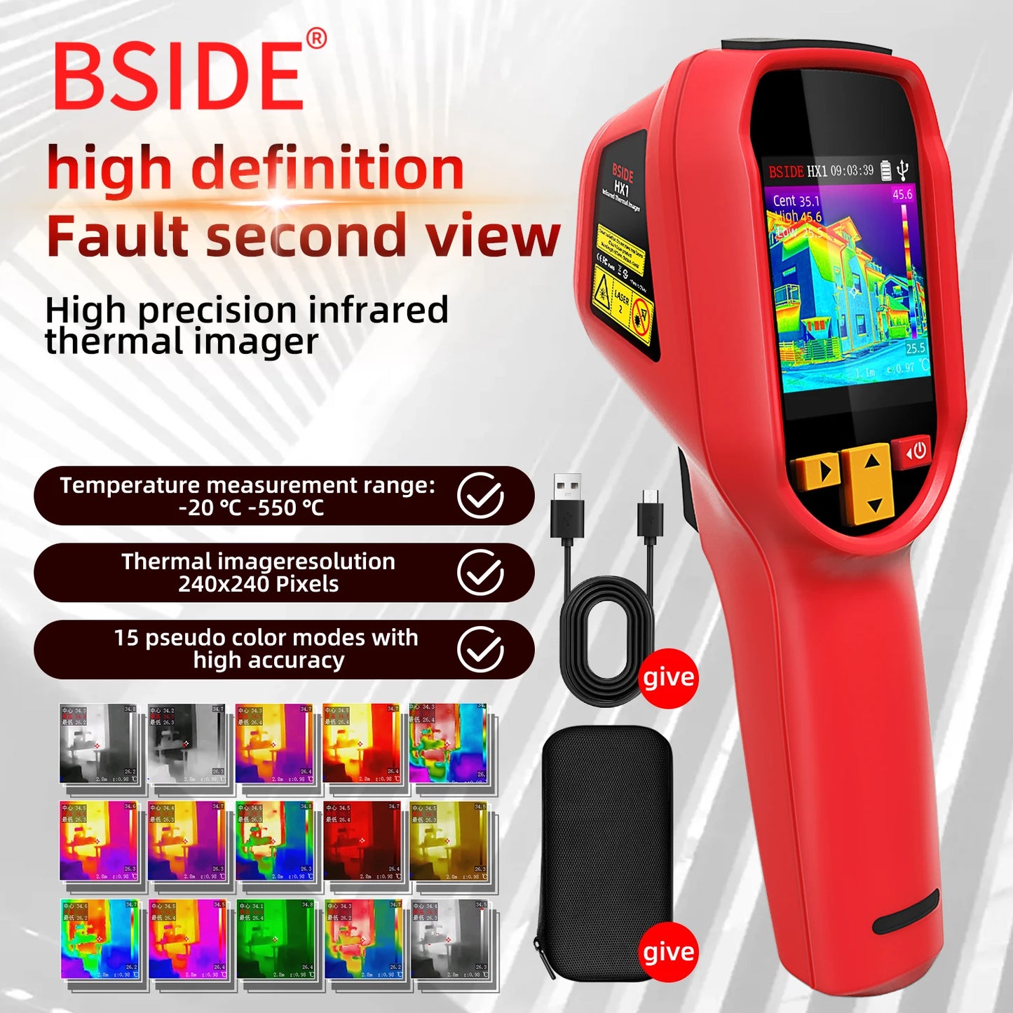 BSIDE HX1 Thermal Imaging Camera 240X240 Thermal Imager Infrared Temperature Meter For Repair PCB, Pipeline Detection