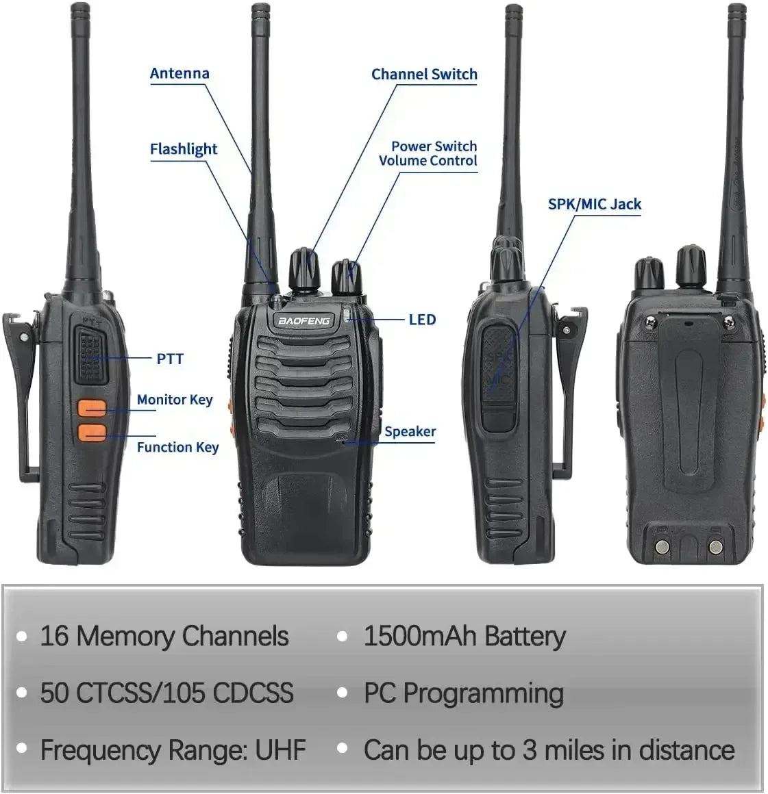 Baofeng 6Pcs BF 888S Walkie Talkie UHF 400 470MHz Long Range Two Way Ham Radios Transceiver for Hunting Hotel
