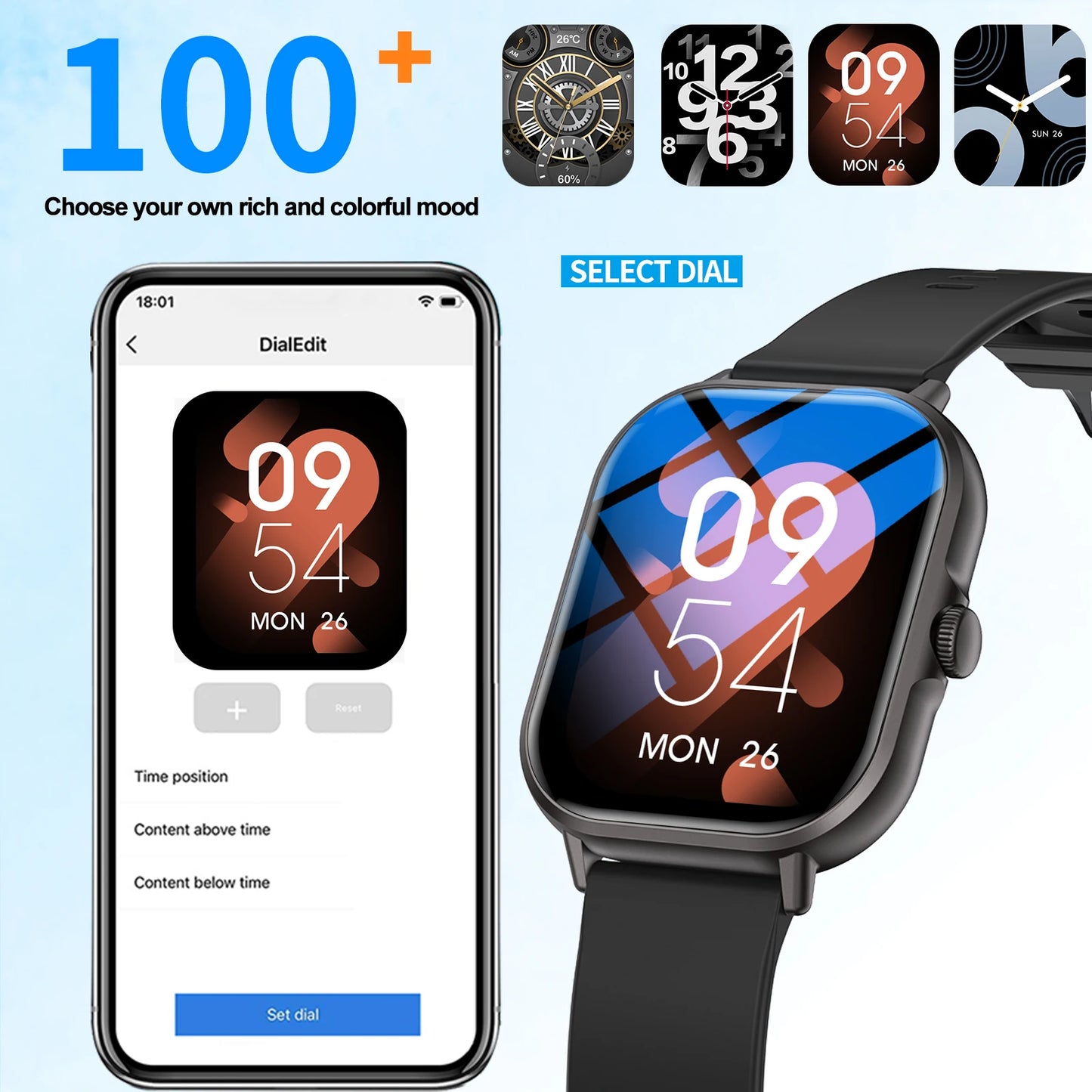 Outdoor sports smartwatch, wireless calling, information reminder, men's and women's multifunctional sports watch