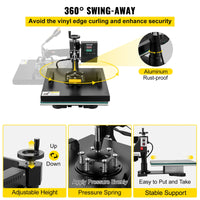 SucceBuy 2In1 Heat Press Machine 38*38CM 360 Degree Swing-Away Digital Sublimation Printer Transfer DIY T-shirt Cap
