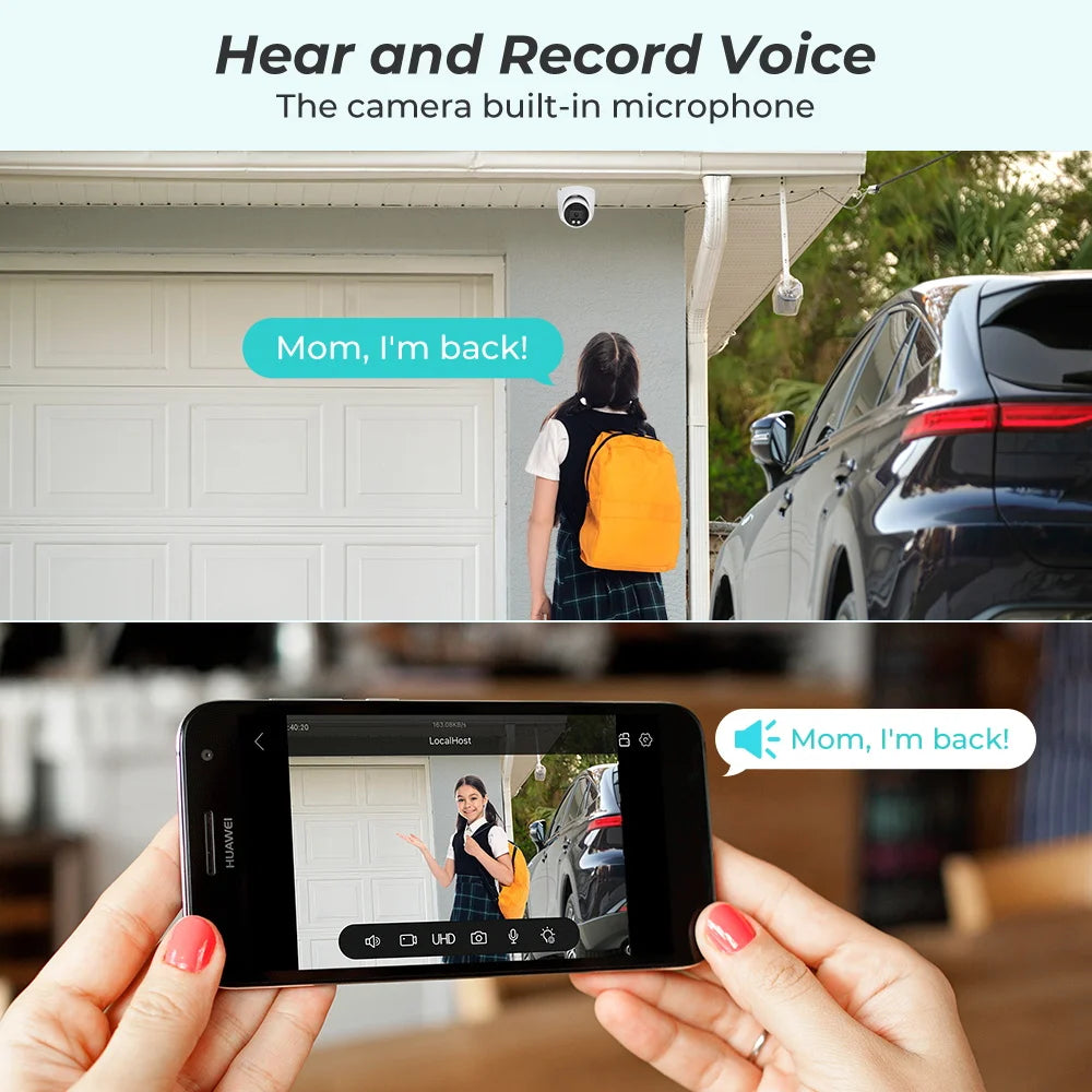POE 4K 8MP IP Camera Outdoor Wide Angle 2.8mm Audio Onvif H.265 AI Humanoid detection Home CCTV Surveillance Camera SD Card Slot