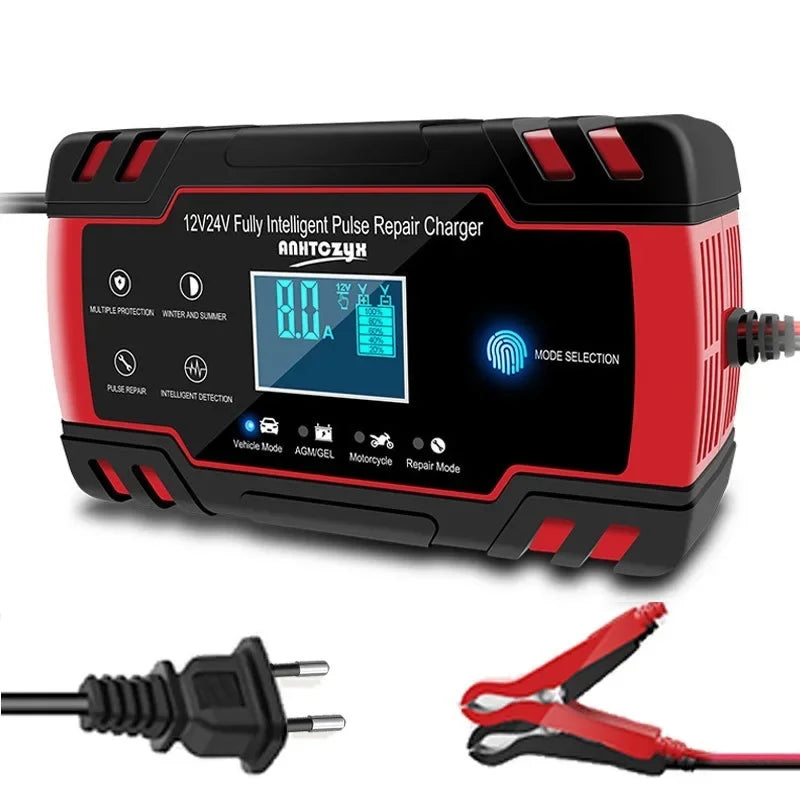 12V-24V 8A Full Automatic Battery-chargers Digital LCD Display Car Battery Chargers Power Puls Repair Chargers Wet Dry Lead Acid