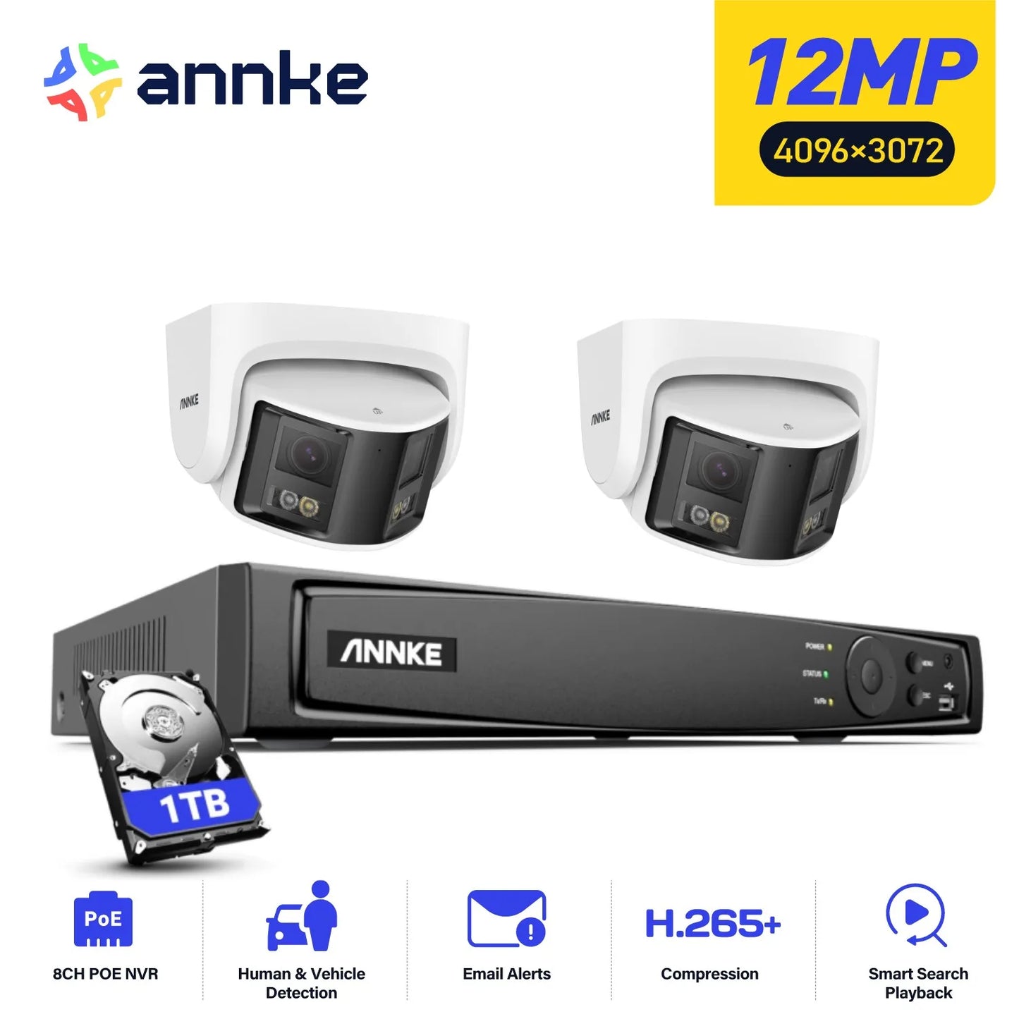 ANNKE 8MP 180°Panoramic Security Camera System POE Protection Dual Lens Camera Two Way Audio 8CH NVR Video CCTV Surveillance Kit