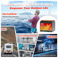 MOSEWORTH 12V 50Ah LiFePO4 Battery 50A BMS 640W Rechargeable Lithium Iron Phosphate Battery Deep Cycle Low-Temp Protection
