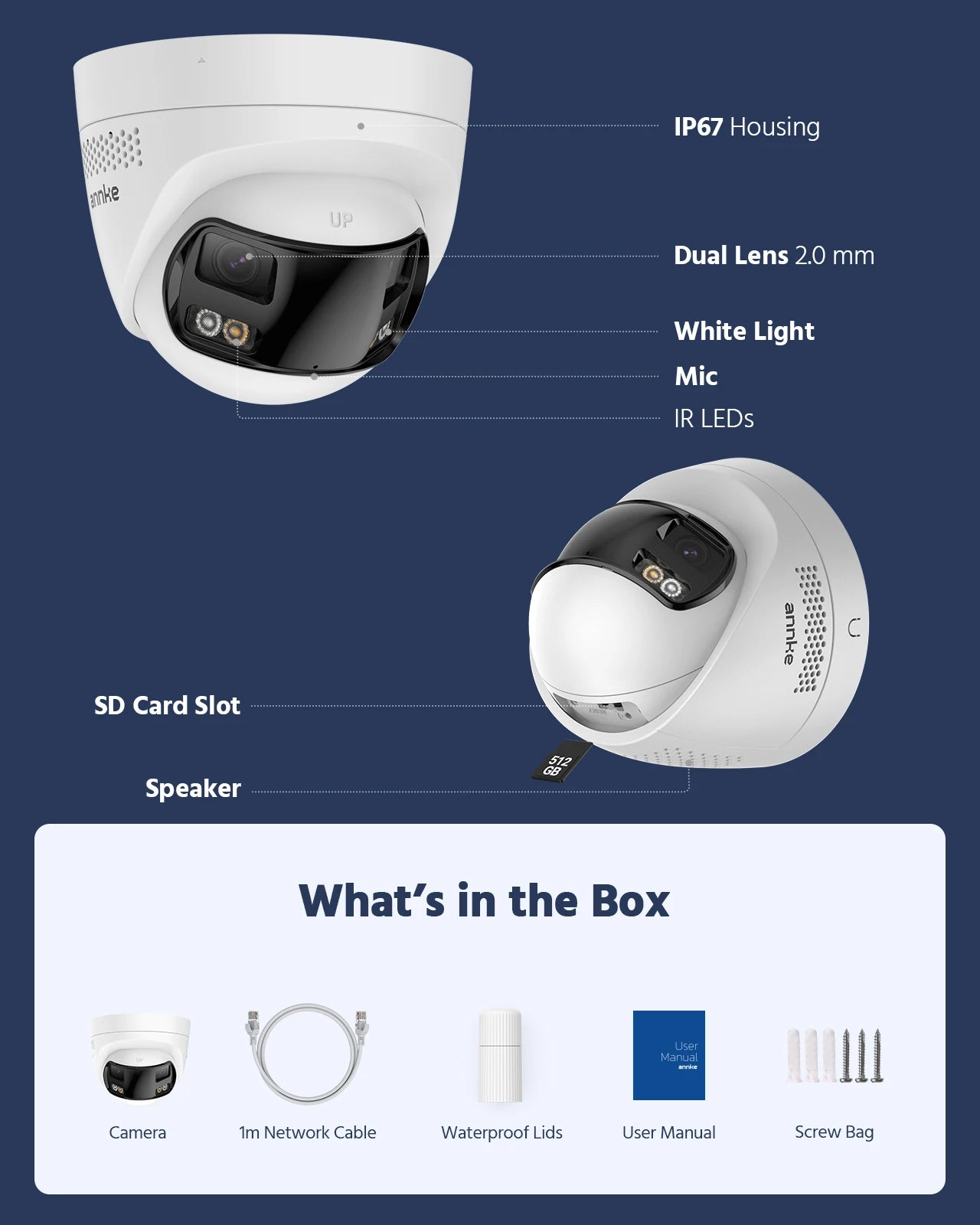 ANNKE 4K Camera Security Panoramic Human Detect Security Camera Two Way Audio 180° Wide View Angle Dual Lens Poe IP Camera