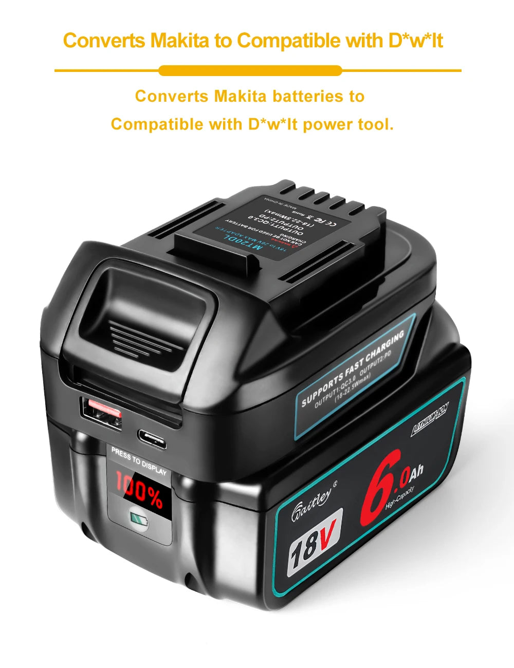Waitley Battery Adapter for Makita 18V conversion to DEWALT 18V / 20V Batteries Power Tool Accessories Replaces DCB200