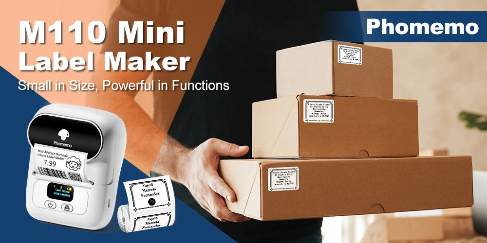 Phomemo M110 Self-adhesive Smart Thermal Label Printer for Business,Barcode Label, Price Tag, Address Wireless Sticker Printer