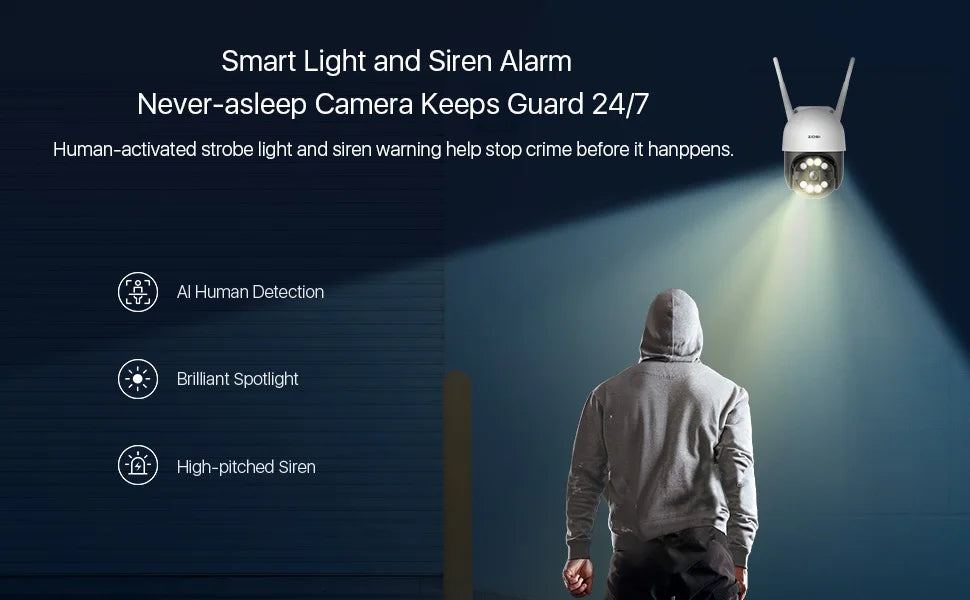 ZOSI 3MP/4MP PTZ Wifi IP Camera H.265 Wireless Surveillance Security CCTV Camera P2P Audio Outdoor AI Human Detection HD Cameras