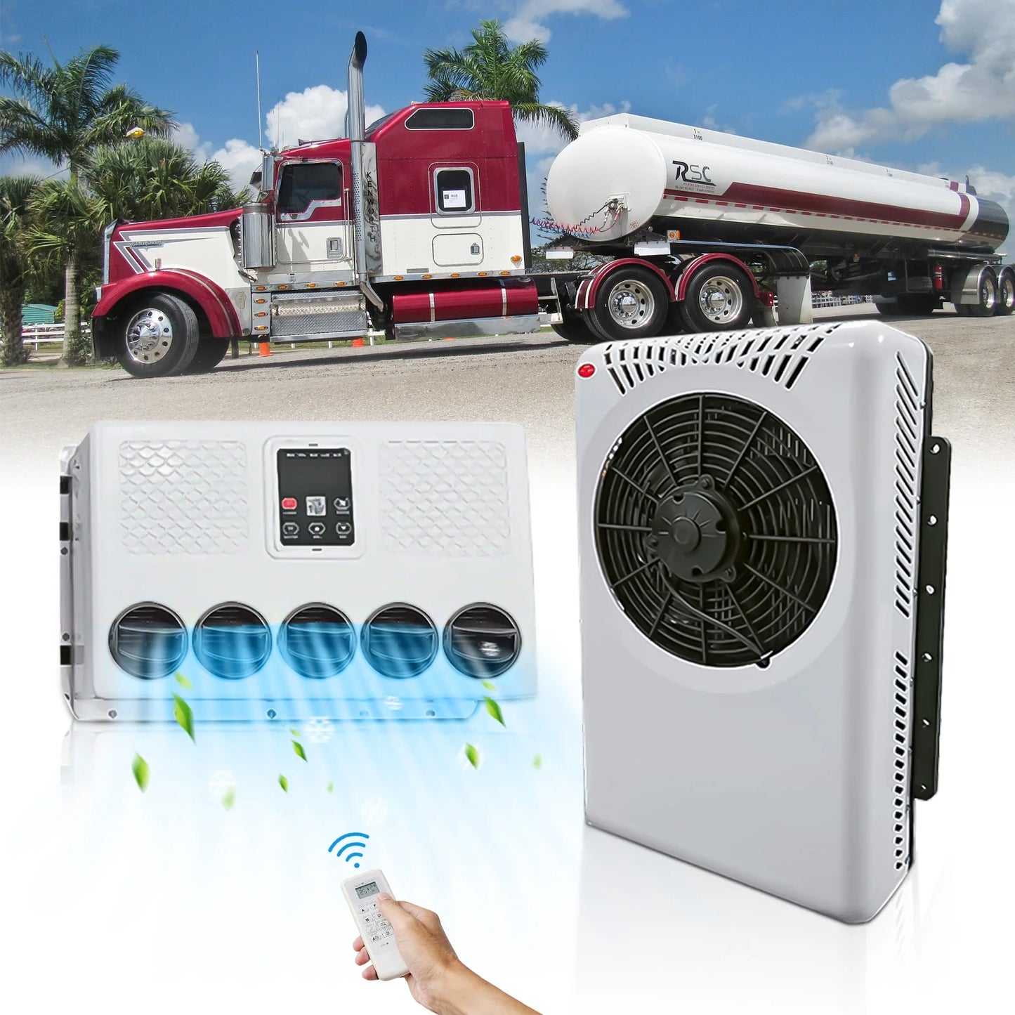 Treeligo 2025 12V Car Parking Air Conditioner 10500btu electrical Split Air AC Unit For RV Truck Tractors Van Motorhome Camper