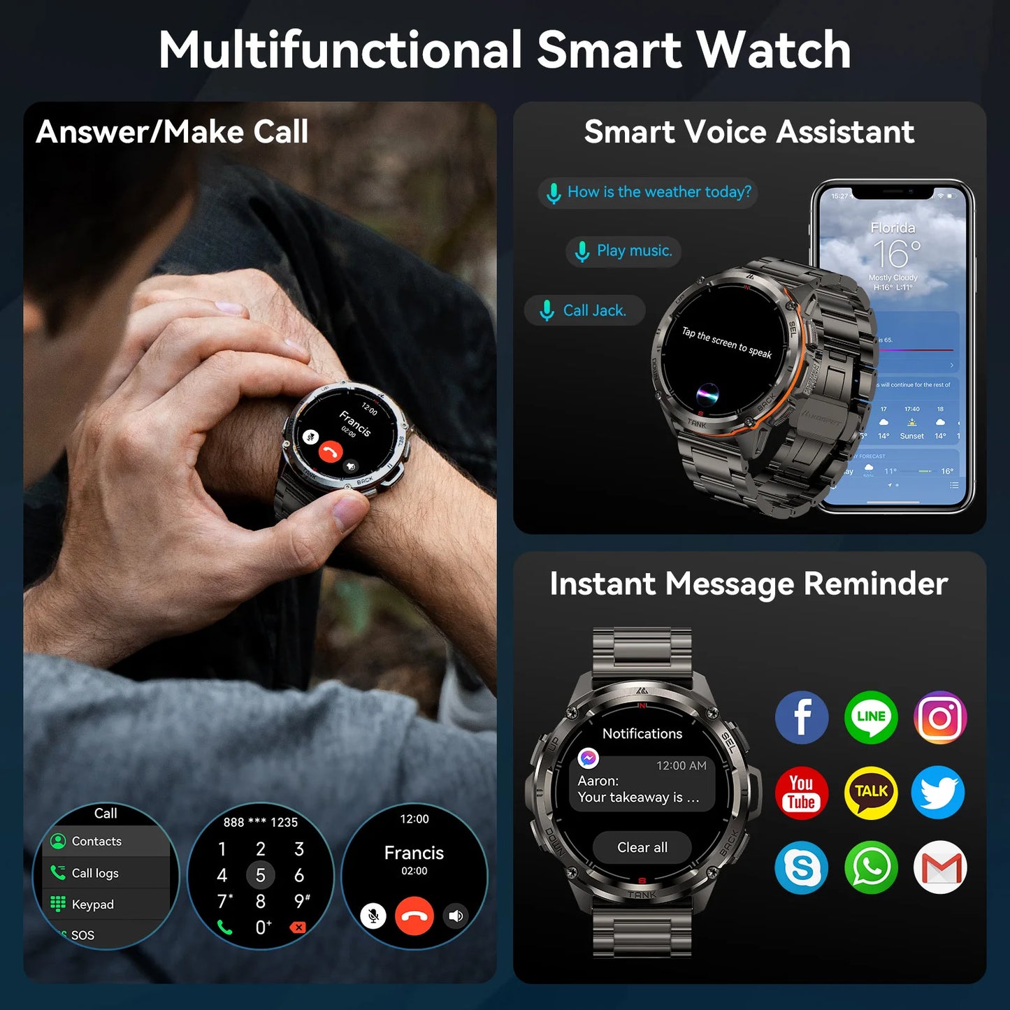 2025 Original KOSPET TANK T3 Ultra GPS Smart Watch For Men Smartwatch Waterproof 5ATM IP69K 470mAh AMOLED Bluetooth Call Watches