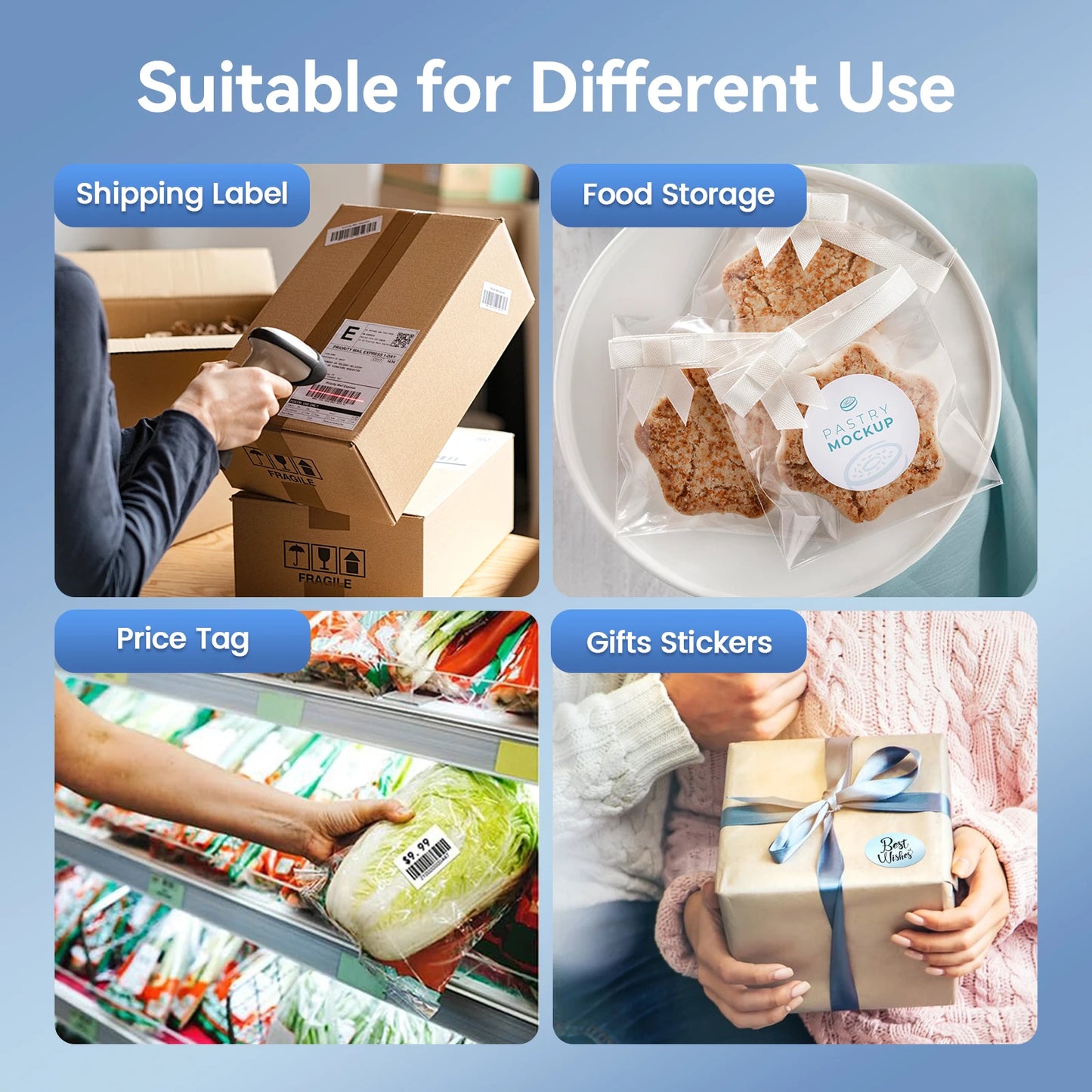 Thermal Label Printer Portable No Ink Required 300DPI 4x6 for Small Business WiFi Bluetooth USB High Speed Express Airway Bill