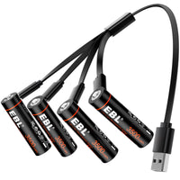 EBL Rechargeable 1.5V AA 3500mWh Lithium Batteries with USB Cable Li-ion Battery 1600+ Cycles For Remote Control Toy