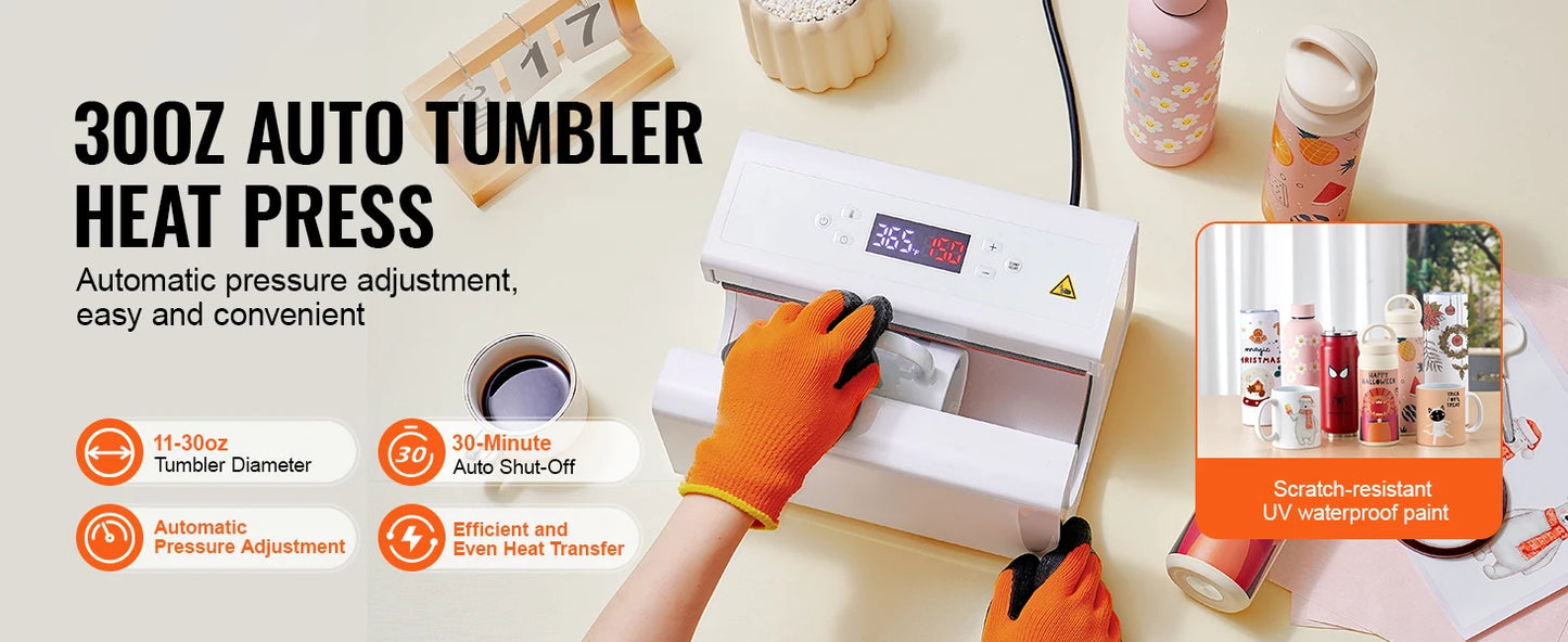 VEVOR Auto Tumbler Heat Press Machine Mug Heat Press for 11-30oz Sublimation Tumblers Heat Up Fast Even Tumbler Press with Tape