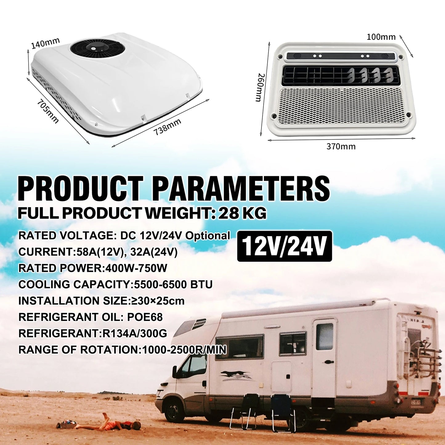 Treeligo 12V/24V Cooling RV Rooftop Air Conditioner 13500BTU Electric Parking Air AC Unit for Motorhome Truck Camper Van Caravan