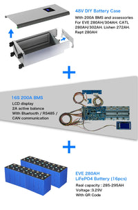 US Stock 3.0 Seplos 51.2V 280AH 310AH 320AH Lifepo4 Battery Kits CAN RS485 BMS 2A Active Balancer DIY Case Home Solar