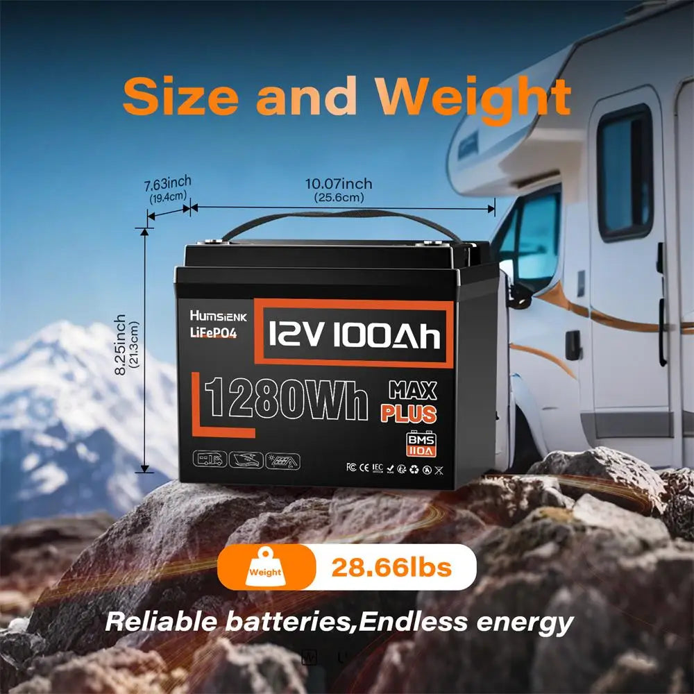 Humsienk 12V 20Ah 100Ah 200Ah 314Ah LiFePO4 Battery Rechargeable Cells 15000 Cycle BMS For RV/ Vans/ Camping/ Home Storage/Solar