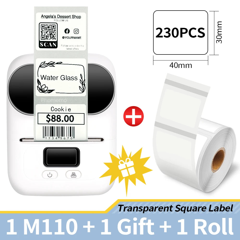 Phomemo M110 Self-adhesive Smart Thermal Label Printer for Business,Barcode Label, Price Tag, Address Wireless Sticker Printer