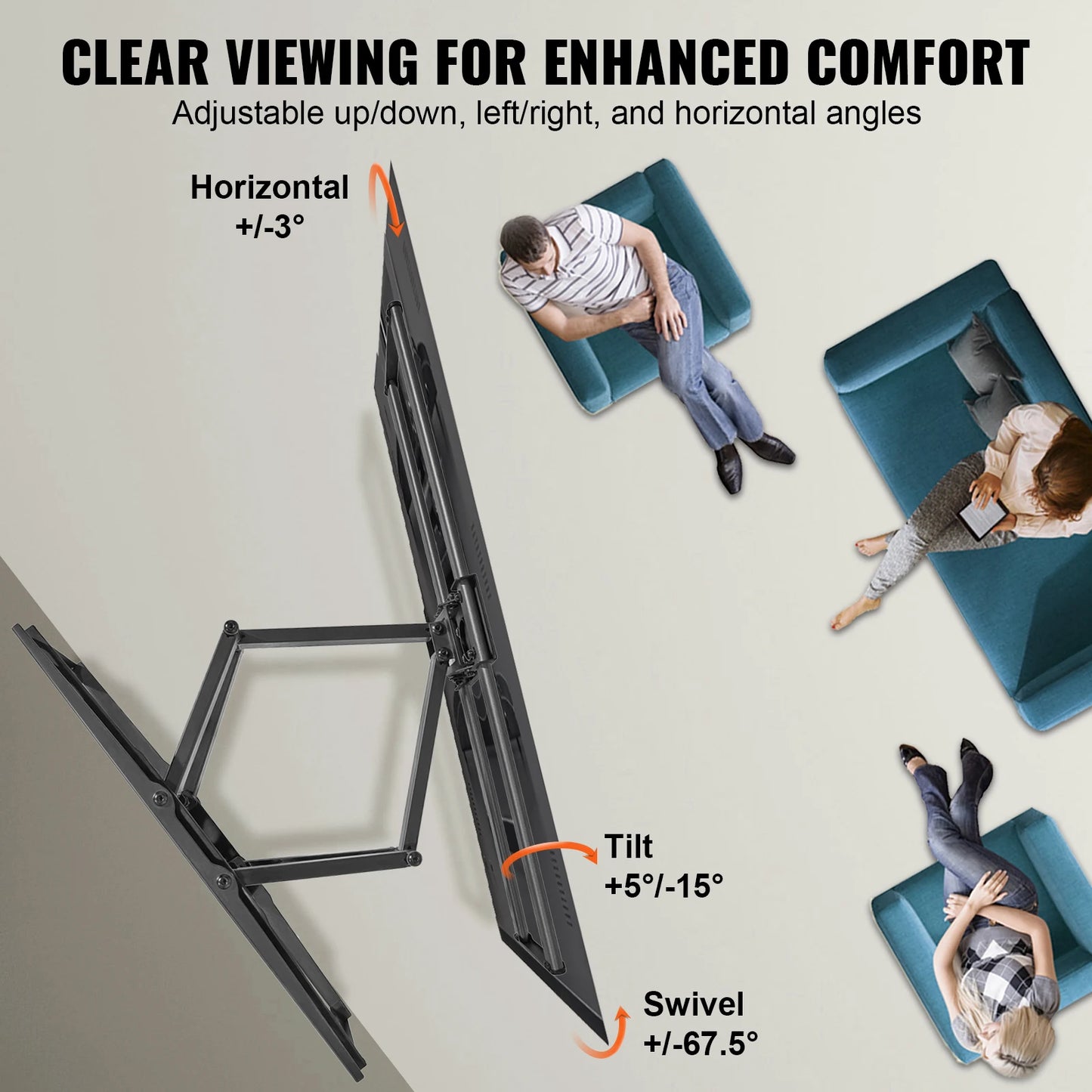 VEVOR Full Motion TV Mount Fit for Most 26-90in TVs Swivel Tilt Horizontal Adjustment TV Wall Mount Bracket W/ Articulating Arms
