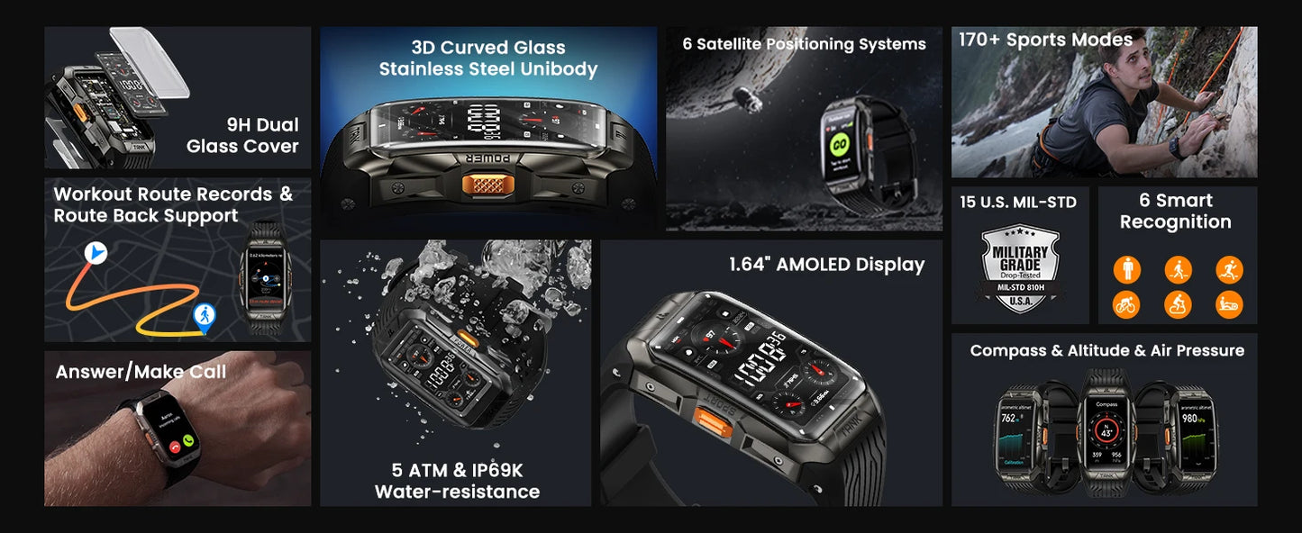 KOSPET TANK X2 Ultra GPS Smart Watch For Men 3D Curved Screen 60 Days Battery Compass Altimeter IP69K 5ATM Waterproof BT Call