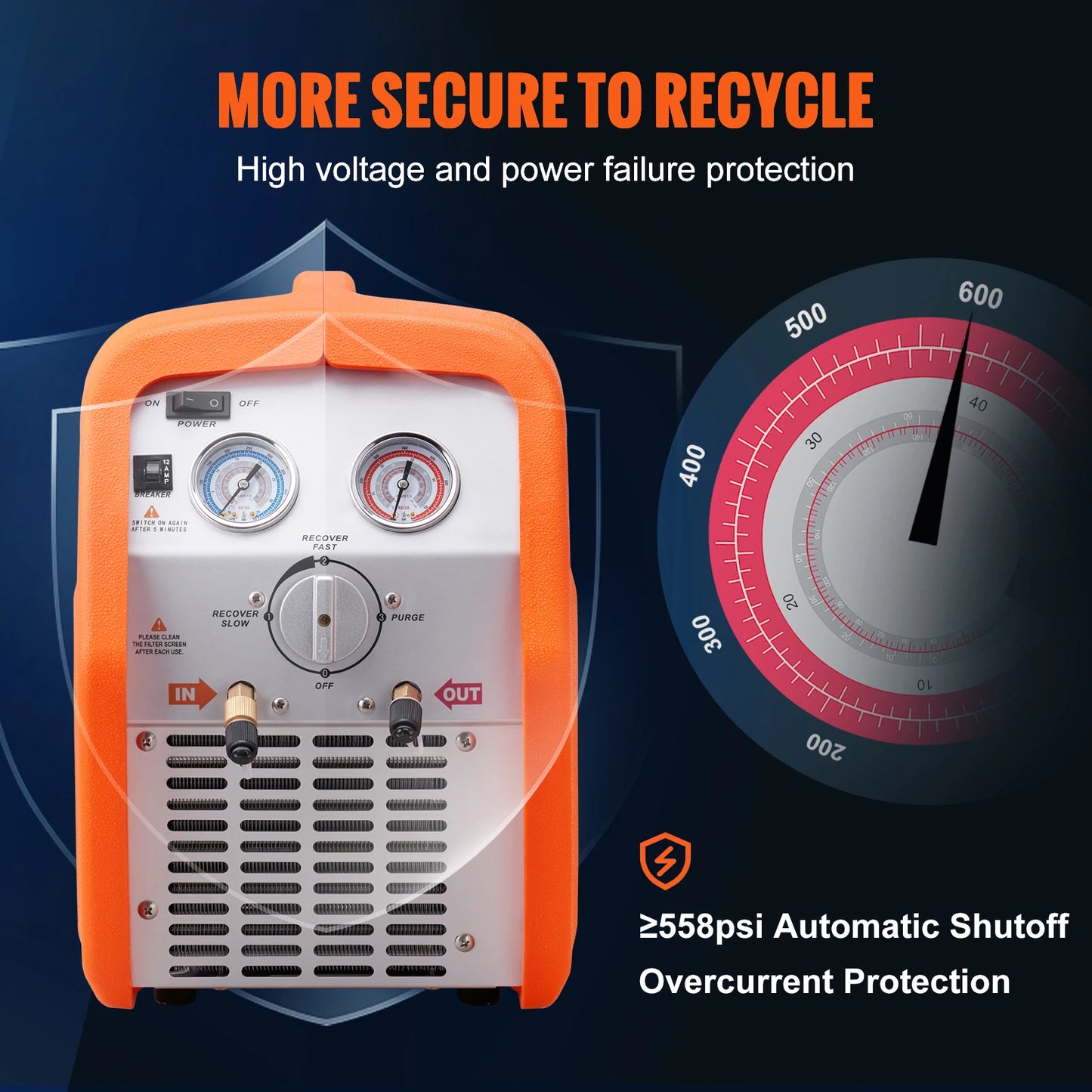 SucceBuy 3/4 1HP Refrigerant Recovery Machine Portable AC Recovery Machine 60Hz Recovery Machine HVAC for Car Air Conditioning