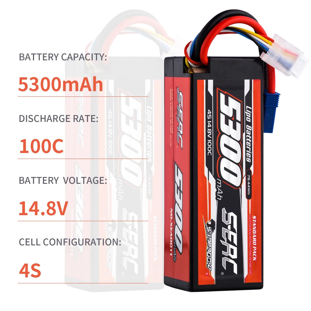 SUNPADOW Lipo Battery 5300mAh 2S 3S 4S 7.4V 11.1V 14.8V EC5 Plug 100C for RC Car Plane DJI Truck Tank Buggy Racing Boat Models