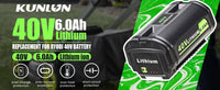 KUNLUN For Ryobi 6.0Ah 40V Li-ion Battery For OP40401 OP4050A OP4050 RY40502 RY40200 Cordless Power Tools Rechargeable Battery