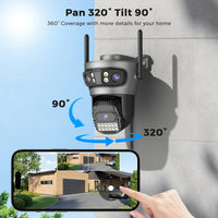 15MP 8K Wifi Camera Outdoor Three Lens Three Screens HD Wifi Security Camera Ai Human Detection PTZ 4K Home Surveillance Camera