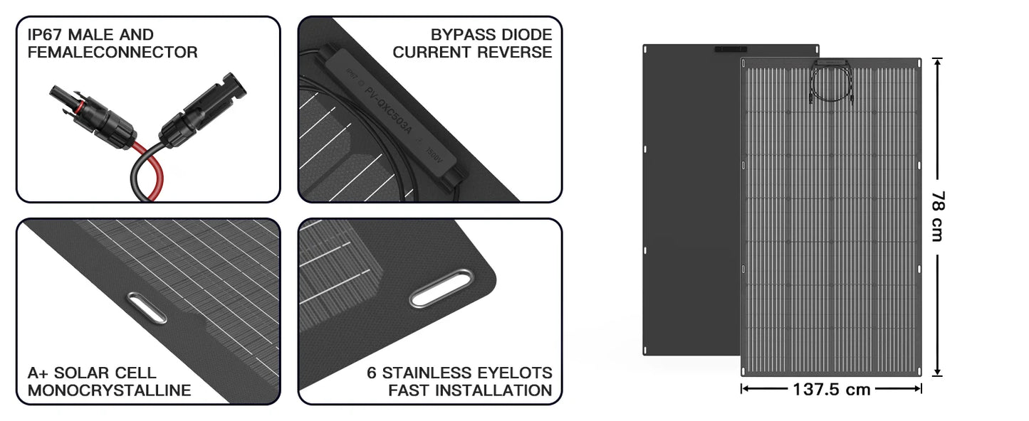 MHPOWOS Balcony Power Plant 200W / 100W Flexible Solarpanel IP68 Solar Cell Solar Charger Photovoltaic off-grid for Boat Roof RV