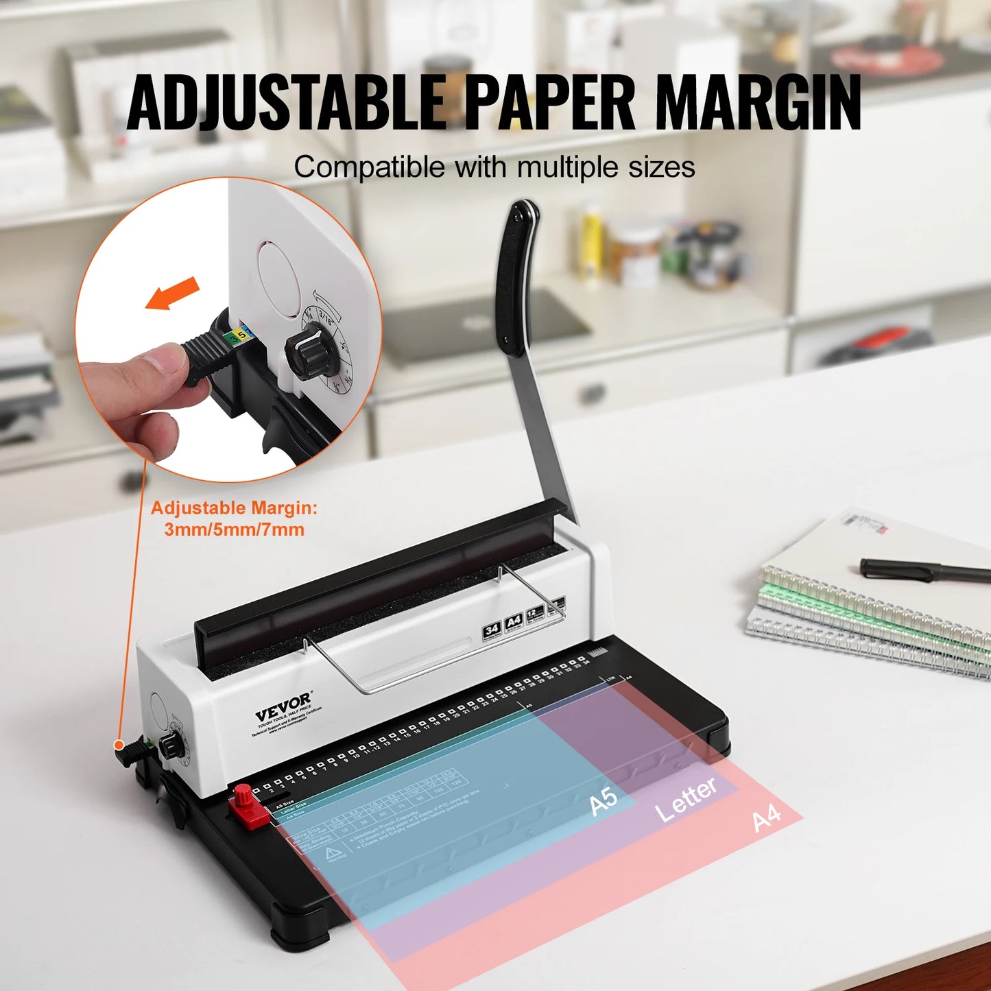 SucceBuy Coil Spiral Binding Machine Manual Book Maker 34-Holes Binding 120 Sheets Punch Binder Adjustable Coil Binding Spines